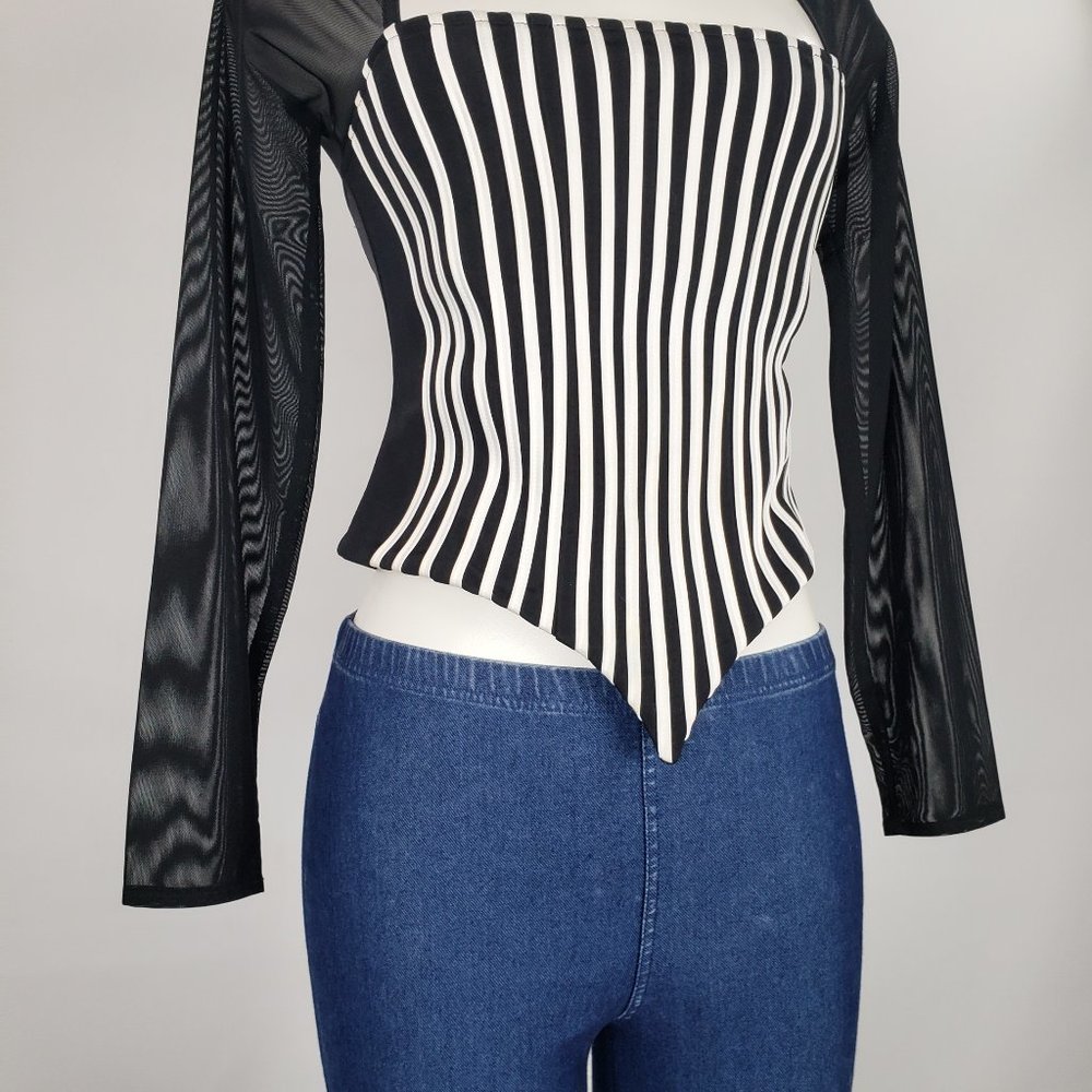 Ribkoff Trends Black Striped Top Size 8 - Picture 3 of 10
